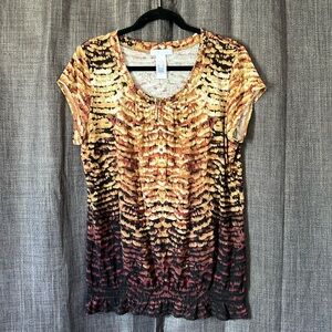 Liz wear short sleeve blouse with smocked hemline and keyhole neckline size XL